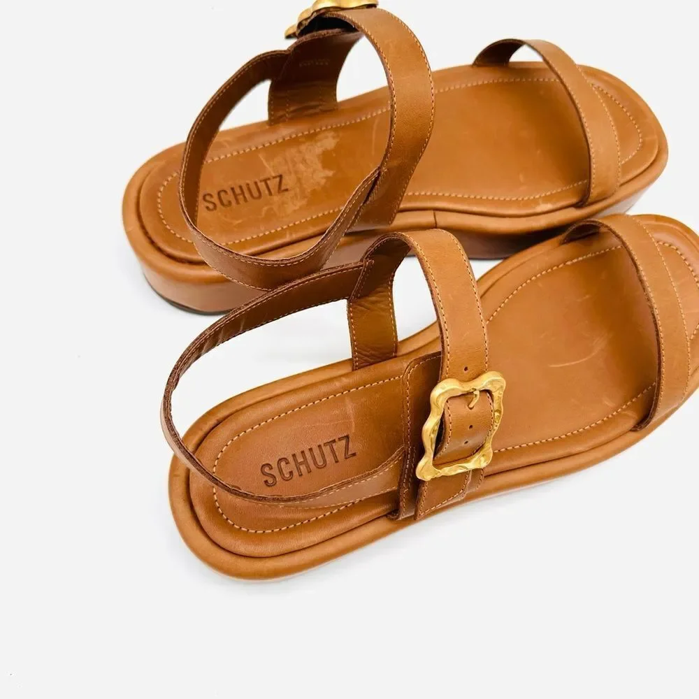 SCHUTZ Wavy Flatform  Women's Tan Sandals
